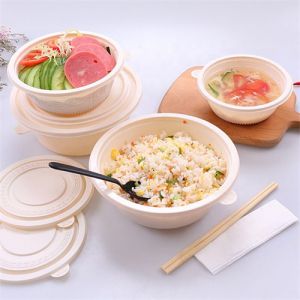 fideos de sopa de ensalada de arroz biodegradables tazones de ramen desechables con tapa