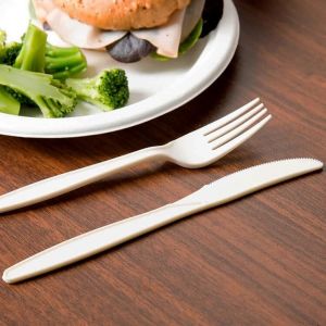 tenedores de plástico amigables utensilios desechables eco cubiertos