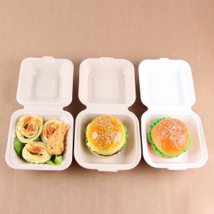 recipientes de alimentos con tapas Cañas de azúcar de 2 piezas Restaurante Recipiente de caña de azúcar con compartimentos de 9 x 9 pulgadas