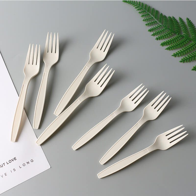 pajitas de cuchara de plástico cubiertos individualmente cubiertos tenedores de almidón de maíz