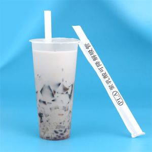 Black Pla Straw 7*200Mm Friendly Bio With Paper Wrap For Party